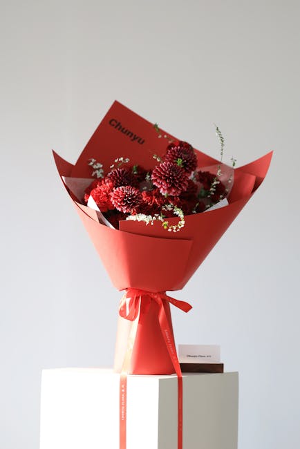 Bouquet of deep red dahlias